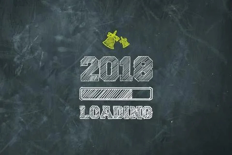 2018 loading with progress bar, chalk lettering on blackboard 스톡 일러스트