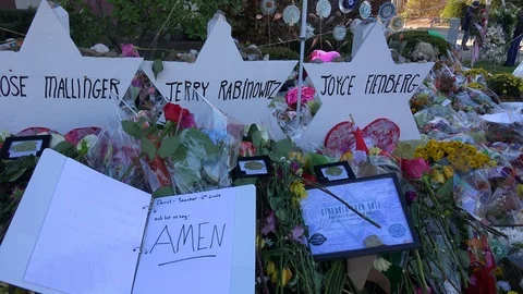 2018 - memorial to victims of the racist hate crime mass shooting at the Tree Of 库存影片 102506169