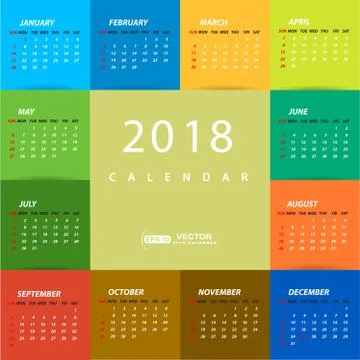 2018 multicolored calendar template Stock Illustration