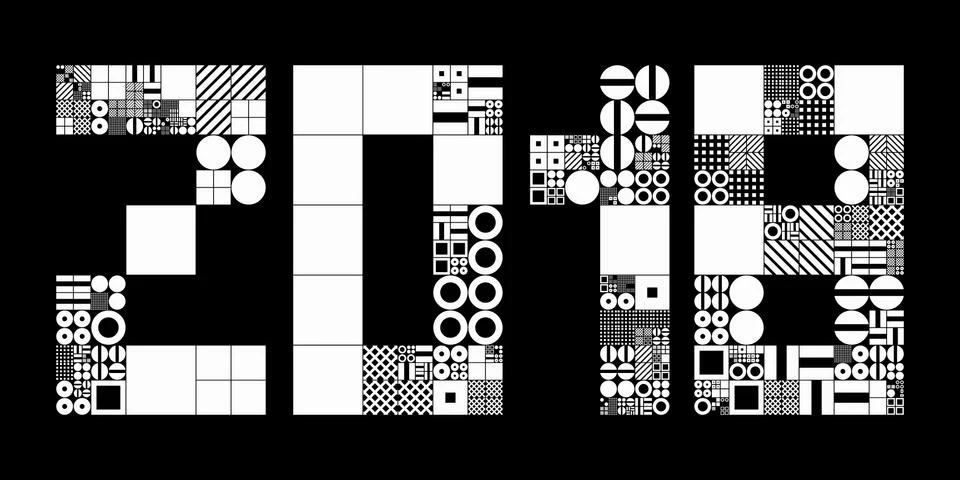 2018 New Year abstract vector background. Subdivided grid system with symbols Illustrazione stock