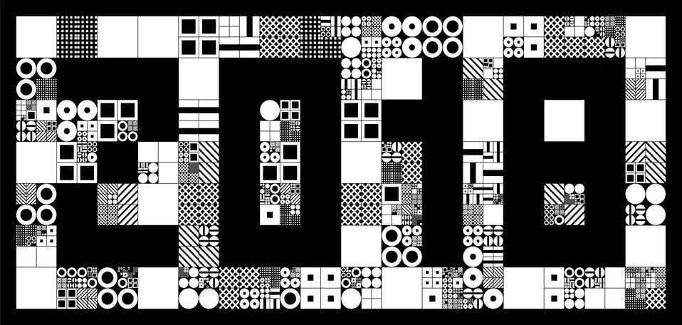 2018 New Year abstract vector background. Subdivided grid system with symbols Illustrazione stock