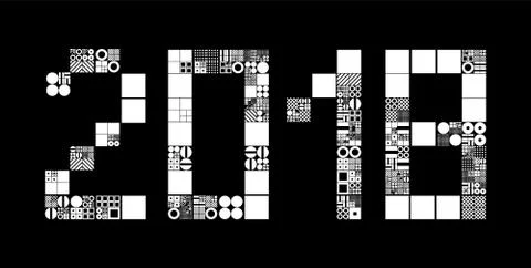 2018 New Year abstract vector background. Subdivided grid system with symbols Illustrazione stock