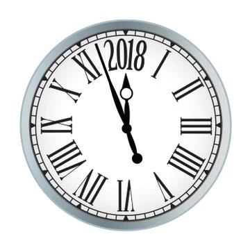 2018 New Year black clock on white background. イラスト素材