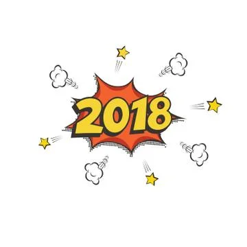 2018 New Year comic book style postcard or greeting card element. Vector 2018 Stock Illustration