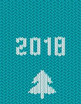 2018 New Year knitted template green background. poster Christmas. Vector ill Stock Illustration