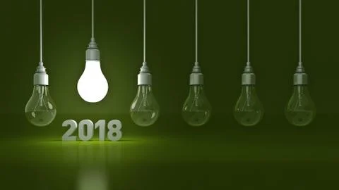2018 New Year sign inside light bulbs. Stock Illustration