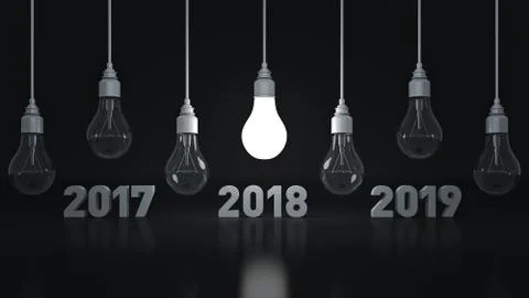 2018 New Year sign inside light bulbs. Stock Illustration