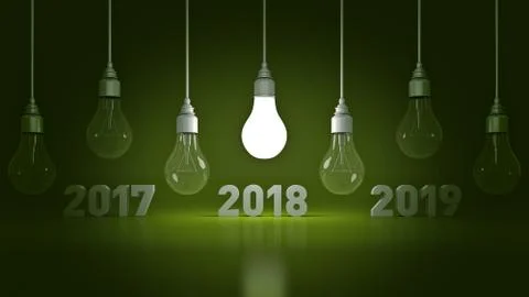 2018 New Year sign inside light bulbs. Stock Illustration