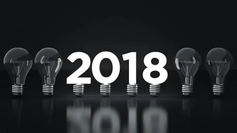 2018 New Year sign inside light bulbs. Stock Illustration