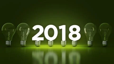 2018 New Year sign inside light bulbs. Stock Illustration