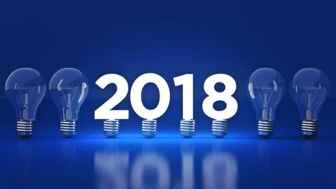 2018 New Year sign inside light bulbs. Stock Illustration