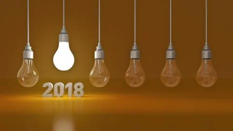 2018 New Year sign inside light bulbs. Stock Illustration