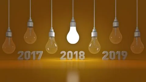 2018 New Year sign inside light bulbs. Stock Illustration