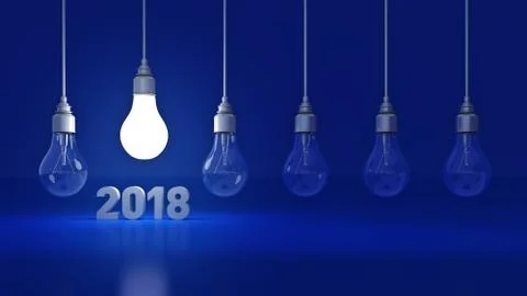 2018 New Year sign inside light bulbs. Stock Illustration