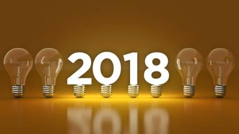 2018 New Year sign inside light bulbs. Stock Illustration