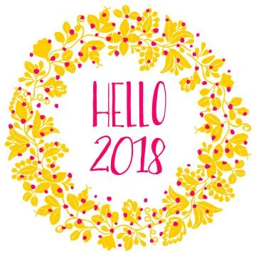 2018 New Year yellow vector wreath isolated on white background Stock Illustration