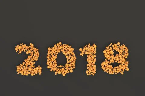 2018 number from orange balls on black background Stock Illustration