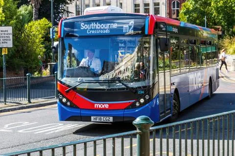 A 2018 Single Decker bus from the More Bus Company. Stock Photos