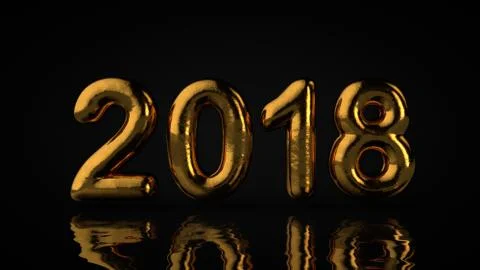 2018 Type, Gold Textured Text With Liquid Reflection, Black Background Stock-Illustration