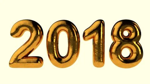 2018 Type, Gold Textured Text With Liquid Reflection, Isolated On White Stock Illustration