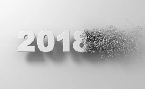 2018 White Text Disintegrates To 3D Pixels Stock Illustration