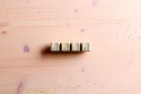 2018 word. Flat lay view from above on computer keyboard keys. New year card. Foto stock