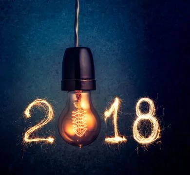 2018 written with Sparkle firework and  light bulb , abstract 2018 Happy New  Stock Photos