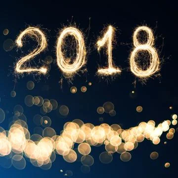 2018 written with Sparkle firework on black background , 2018 Happy New Year  Stock Photos