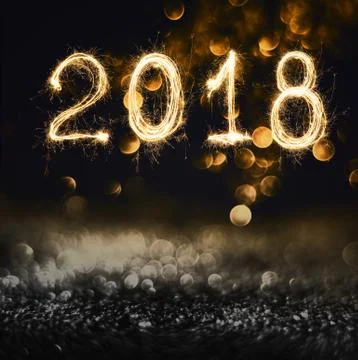 2018 written with Sparkle firework on black background , 2018 Happy New Year  Stock Photos