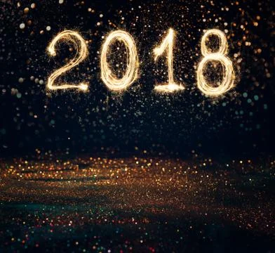 2018 written with Sparkle firework on black background , 2018 Happy New Year  Stock Photos