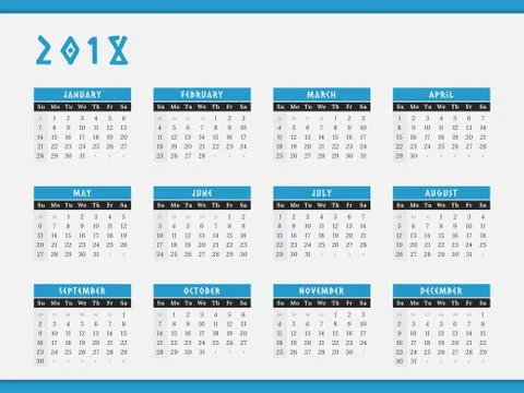 2018 Year Calendar horizontal design Stock Illustration