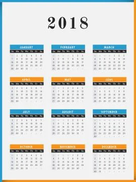 2018 Year Calendar vertical design Stock Illustration