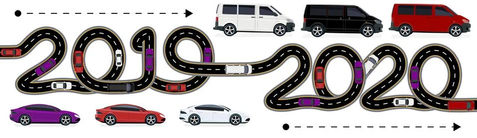 2019-2020. Symbolizes the transition to the new year. The movement of cars is Stock Illustration