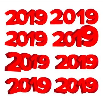 2019 3D Sign Set . Red Numbers 2019. Design Element For Holidays Winter Design Stock Illustration