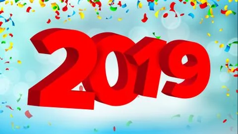 2019 3D Sign Vector. Numbers 2019 Sign. Modern Christmas Brochure. Seasonal Stock Illustration