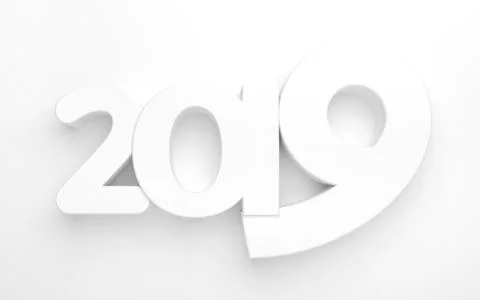 2019 bold letters white 3d rendering background Stock Illustration