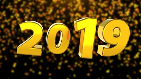 2019 bright text with falling confetti, 3d render computer generated background Stock Footage 99434603