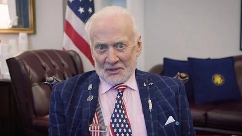 2019 - Buzz Aldrin reflects on the Apollo 11 voyage, and offers his perspective Stock Footage 120412682