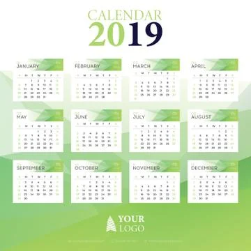 2019 Calendar doodle drawing Vector with week starting on sunday Stock Illustration