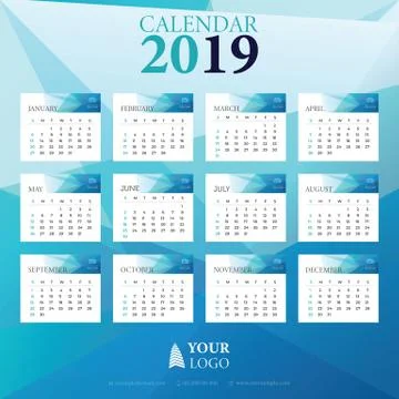 2019 Calendar doodle drawing Vector with week starting on sunday Stock Illustration