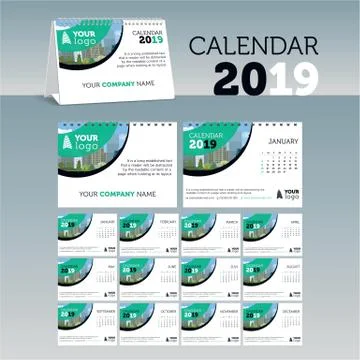 2019 calendar. Editable vector file available. Stock Illustration