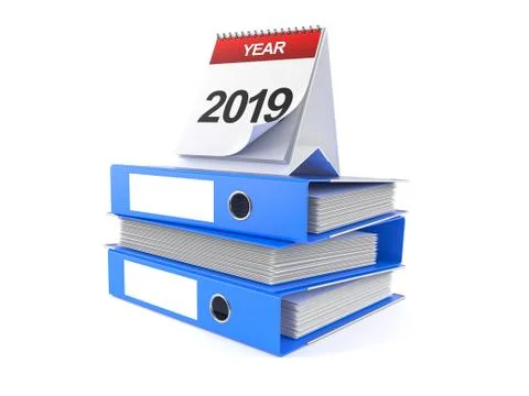 2019 Calendar on stack of ring binders Illustrazione stock