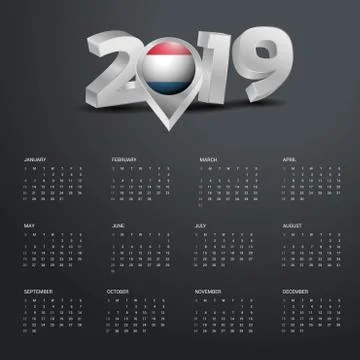 2019 Calendar Template. Grey Typography with Luxembourg Country Map Golden Ty Stock Illustration