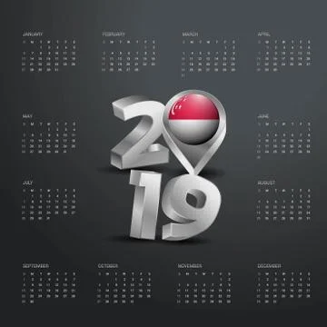 2019 Calendar Template. Grey Typography with Singapore Country Map Golden Typ Stock Illustration