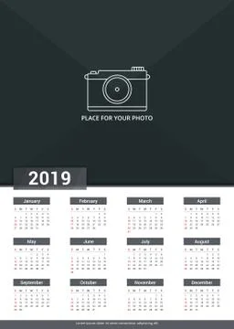 2019 Calendar Template 스톡 일러스트