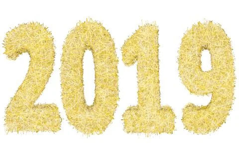 2019 digits composed of golden and silver stripes isolated on white Stock Illustration