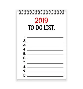 2019 to do list. Open spiral notebook paper vector background Stock Illustration