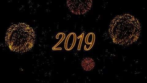 2019 Greeting text with particles, colored fireworks, sparks and star Stock Footage 99053745