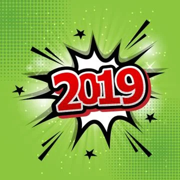 2019 happy new year comic text speech bubble Illustrazione stock