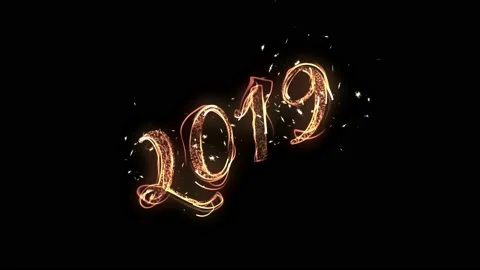 2019 Happy New Year Text with particles and sparks isolated on black background, Stock Footage 99794498